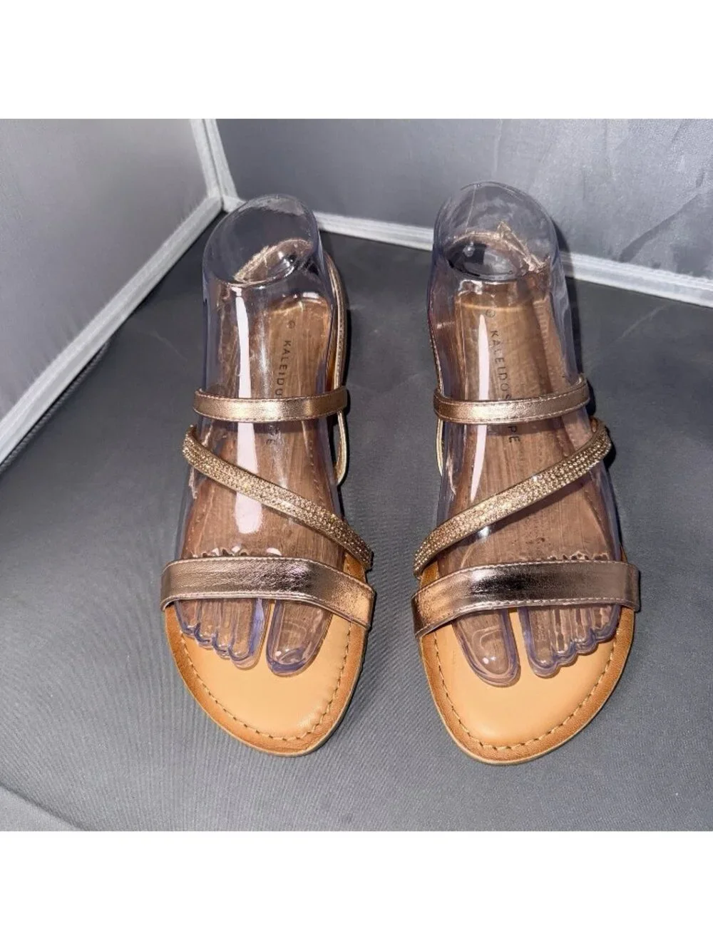 Kaleidoscope Women's Rose Gold Strappy Embellished Flat Sandals Size 5 - Picture 1 of 7